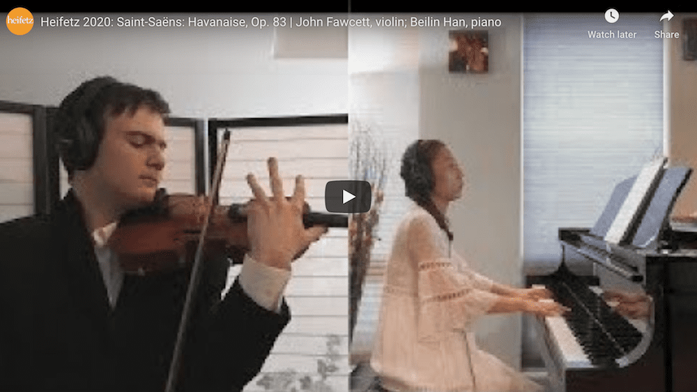 heifetz student performs Havanaise virtually with heifetz faculty member