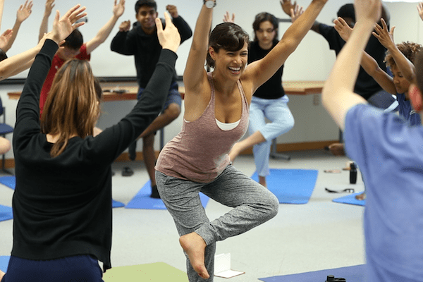 Elena Urioste teaches yoga to Heifetz students
